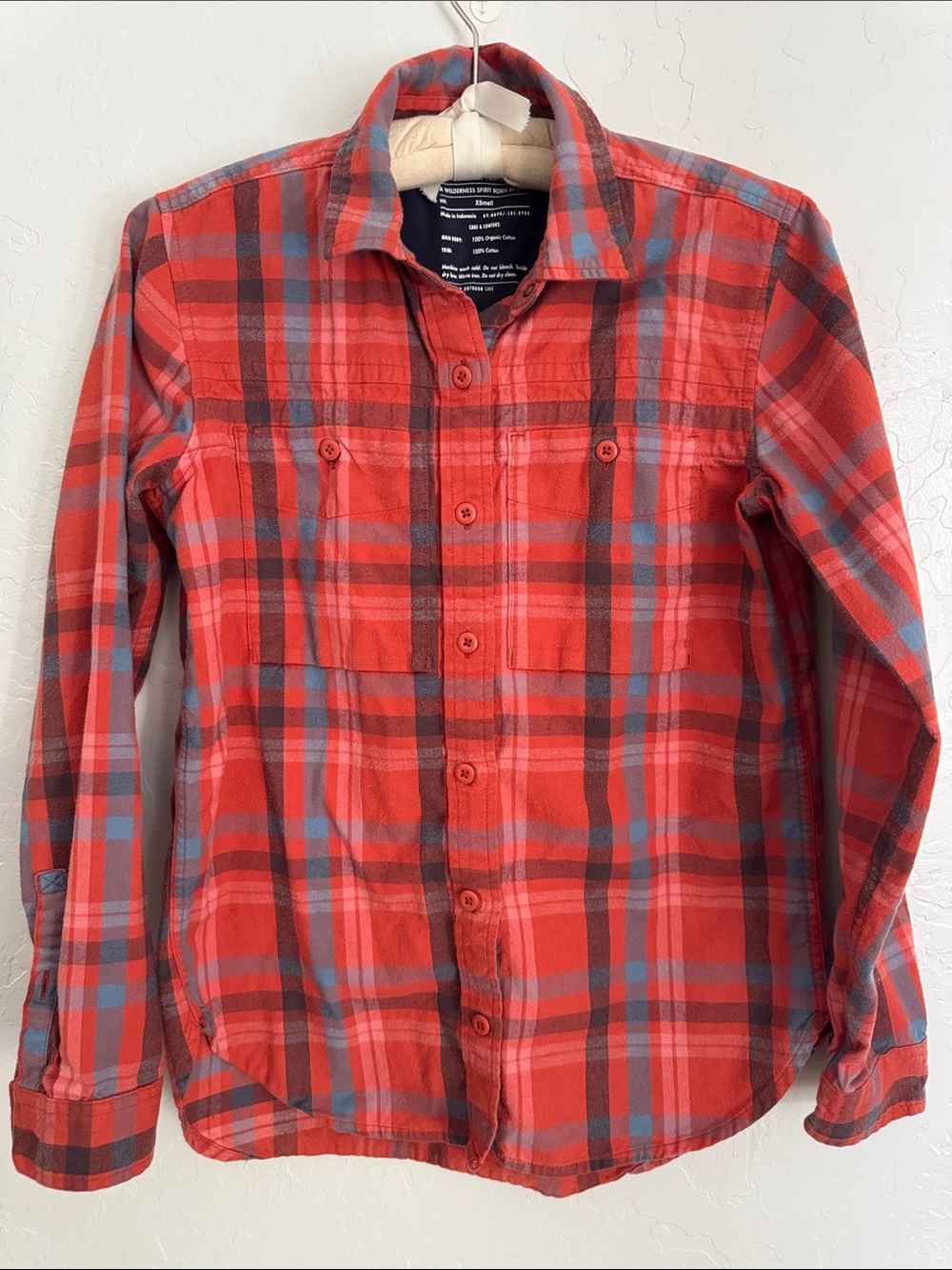 REI Cooperative Women's Red Blue Plaid Button-Up Flannel Shirt